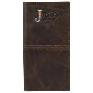 Justin Rodeo Wallet Brown Genuine Leather Tooled Western Stitch Serape Long